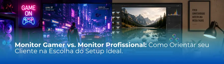 Monitor Gamer vs. Monitor Profissional: Como Orientar seu Cliente na Escolha do Setup Ideal
